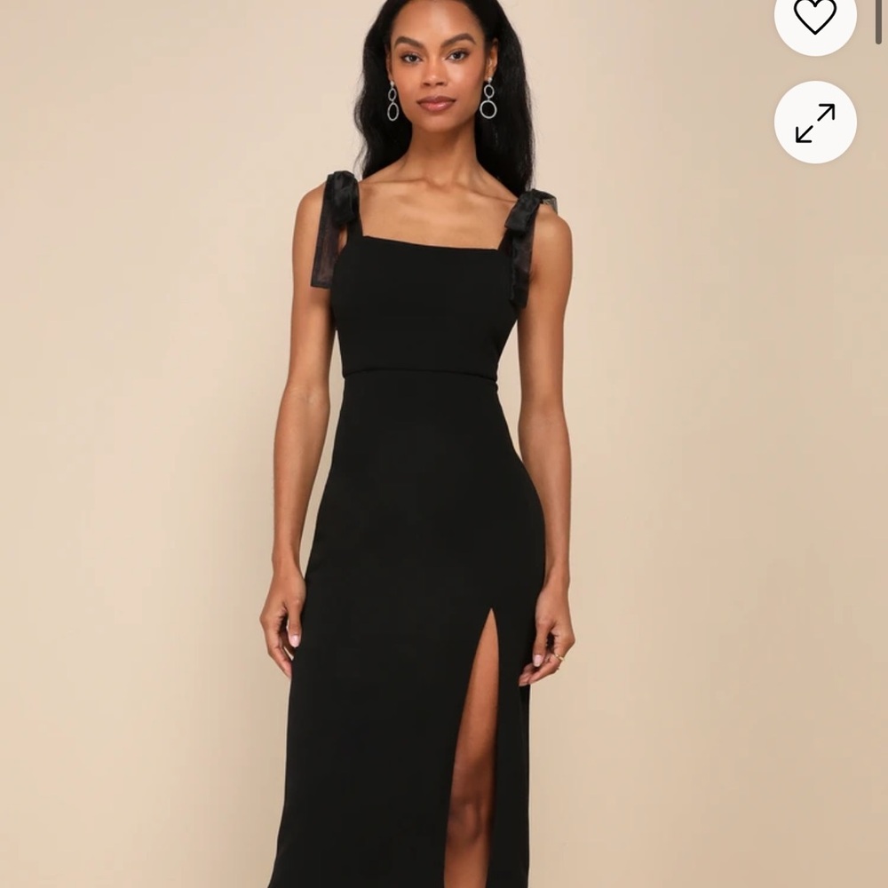 Lulu's Black Sheath Midi Dress Square Neck Slit